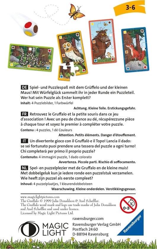Ravensburger Gruffalo Dobbelpuzzel - Dobbelspel En Puzzel In 1 - Afbeelding 4