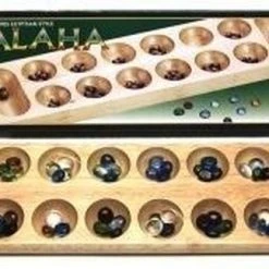 HOT Games Kalaha Blank Hout Met Glazen Stenen 45 Cm.