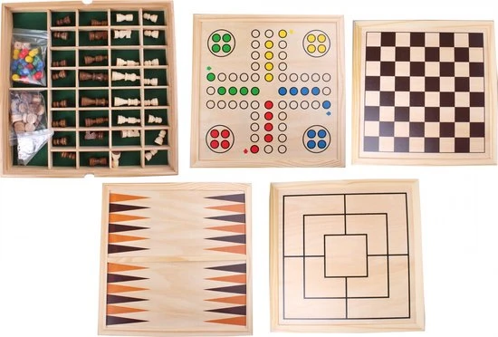 Lifetime Games Spellendoos - Hout - 5 Bordspellen - O.a. Mens Erger Je Niet, Dambord, Backgammon En Schaakbord - 35 Cm 88-delig - Afbeelding 4