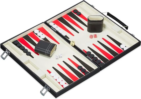 Relaxdays Backgammon Koffer - Bordspel - Tric Track - Strategiespel - Triktrak - Zwart