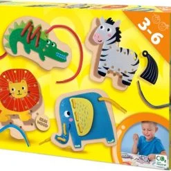 SES - Veter Dieren - Rijg De Vilten Dieren Vast Aan De Houten Plankjes - Met 4 Houten Plankjes En 4 Gekleurde Veters Om Te Rijgen