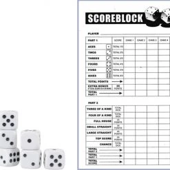 Barkleydeal Yahtzee Scoreblok + 10x Witte Dobbelstenen | Spel Voor Op Reis | Scoreblock | Spelletjes | Dobbelspellen | Spellen