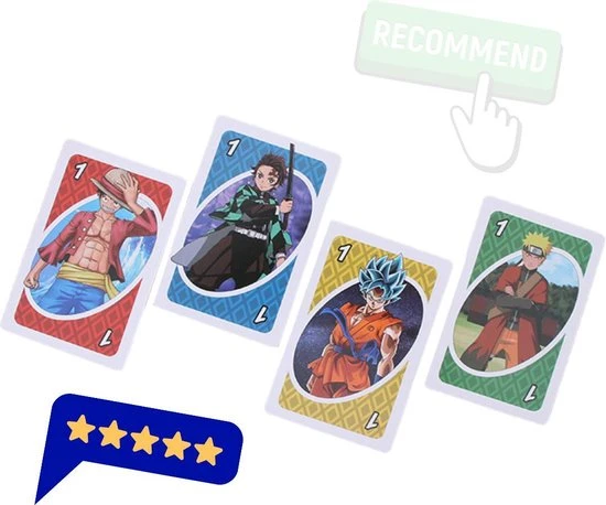 Merkloos UNO Anime Kaartspel - Nieuwe Editie - Naruto - One Piece - Dragon Ballz - Demon Slayer - Afbeelding 3