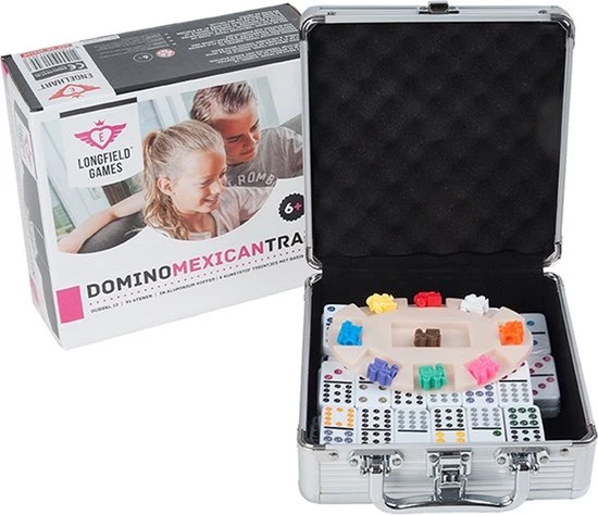 Longfield Games Domino Mexican Train Dubbel 12 Actiespel In Aluminium Koffer - Afbeelding 8