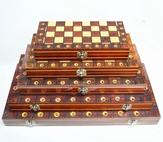 Merkloos Schaakbord | Dambord | Backgammon | 39 X 39 Cm | Schaakspel | Schaakset | Schaken | Dammen | Met Schaakstukken | 3-in-1 Bordspel | Magnetisch | Chess | Hout | Opklapbaar - Afbeelding 10