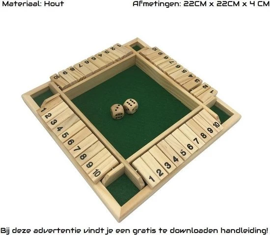 SIEPS Shut The Box 4 Spelers - 1 Tot 4 Spelers - Reisspellen - Dobbelspel - Spellen Voor Volwassenen & Kinderen - Rekenspel - Afbeelding 4