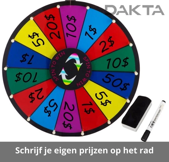 Merkloos Rad Van Fortuin | Met Tripod | Draairad | 14 Te Beschrijven Vakken | Draaiwiel | Gezelschapsspel | Met Markeerstiften En Wisser | In Hoogte Aan Te Passen | Opvouwbaar | Ø 46 Cm - Afbeelding 3