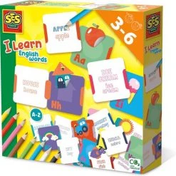 SES - Ik Leer Engelse Woorden - Spelenderwijs Leren - Met 8 Kleurpotloden, 52 Kaarten En Stickers