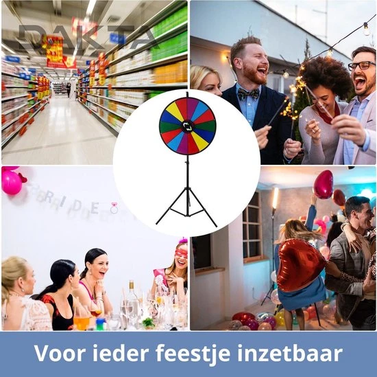 Merkloos Rad Van Fortuin | Met Tripod | Draairad | 14 Te Beschrijven Vakken | Draaiwiel | Gezelschapsspel | Met Markeerstiften En Wisser | In Hoogte Aan Te Passen | Opvouwbaar | Ø 46 Cm - Afbeelding 5