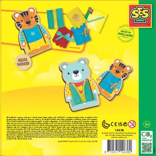 SES - Ik Leer Aankleden - Houten Aankleedfiguur - 4 Jasjes Met Verschillende Sluitingen - Afbeelding 3