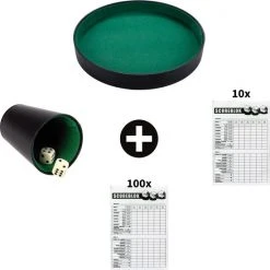 Djeals.nl Djeals Yahtzee Set - Pokerpiste + Dobbelspel + 100 Vellen - Dobbelbak - Pitjesbak - Gezelschapspel