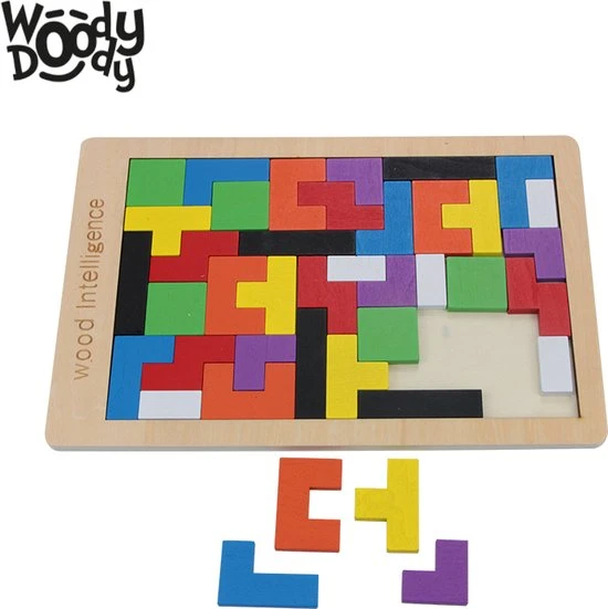 Montessori Speelgoed Tangram Vormen Puzzel Met GROTE OPBERGZAK - Houten Speelgoed Tetris Spel - Educatief Puzzel Voor Ruimtelijk Inzicht - WoodyDoody - Afbeelding 6