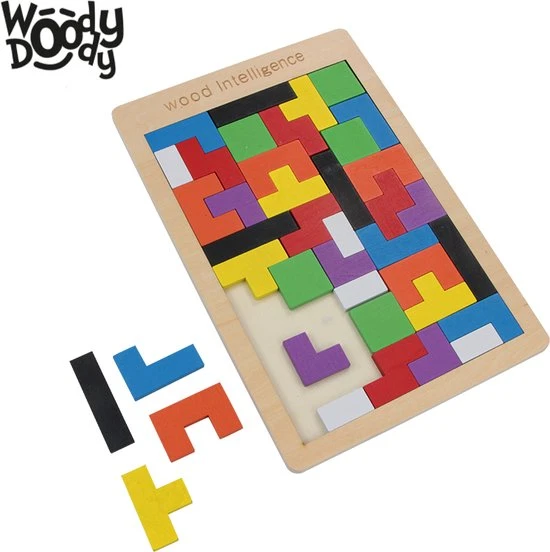 Montessori Speelgoed Tangram Vormen Puzzel Met GROTE OPBERGZAK - Houten Speelgoed Tetris Spel - Educatief Puzzel Voor Ruimtelijk Inzicht - WoodyDoody - Afbeelding 4