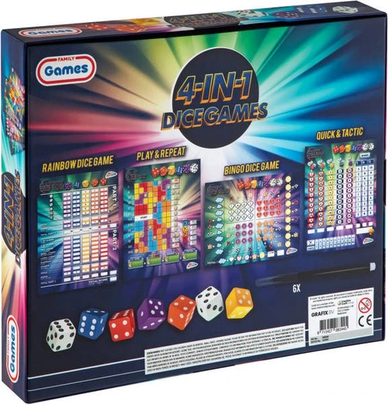 Grafix 4-in-1 Dobbelspellen | Gezelschapsspel Voor Kinderen En Volwassenen | Combinatie Van Tactiek- En Geluk - Afbeelding 2