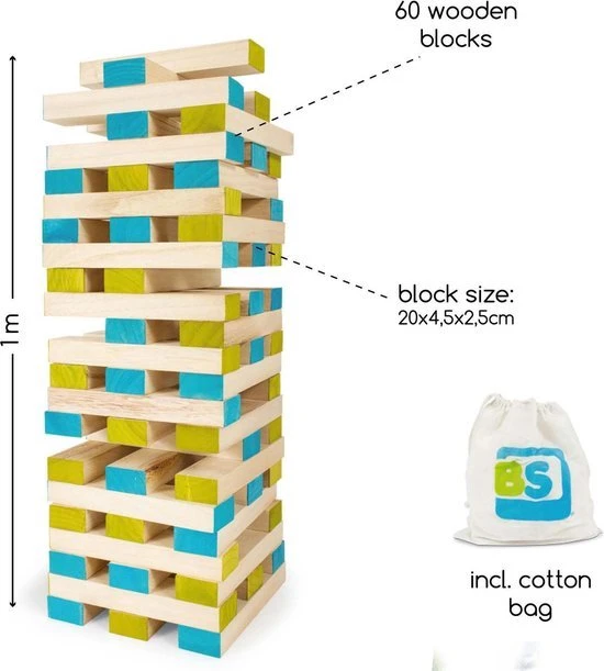 BS Toys Grote Toren Spel - Toren Bouwen Speelgoed - Balanstoren - Stapeltoren - Kinderspeelgoed Vanaf 3 Jaar - Afbeelding 7