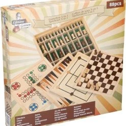 Lifetime Games Spellendoos - Hout - 5 Bordspellen - O.a. Mens Erger Je Niet, Dambord, Backgammon En Schaakbord - 35 Cm 88-delig