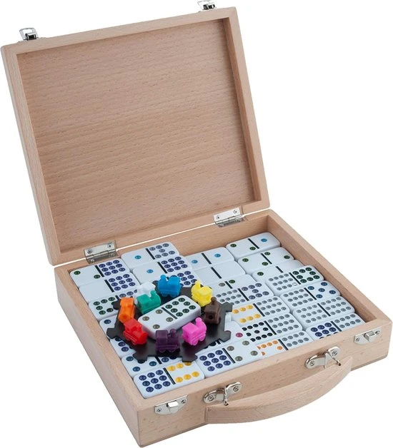 Longfield Games Domino Mexican Train Dubbel 12 Actiespel In Beuken Kist - Afbeelding 9