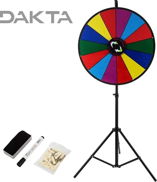 Merkloos Rad Van Fortuin | Met Tripod | Draairad | 14 Te Beschrijven Vakken | Draaiwiel | Gezelschapsspel | Met Markeerstiften En Wisser | In Hoogte Aan Te Passen | Opvouwbaar | Ø 46 Cm - Afbeelding 6