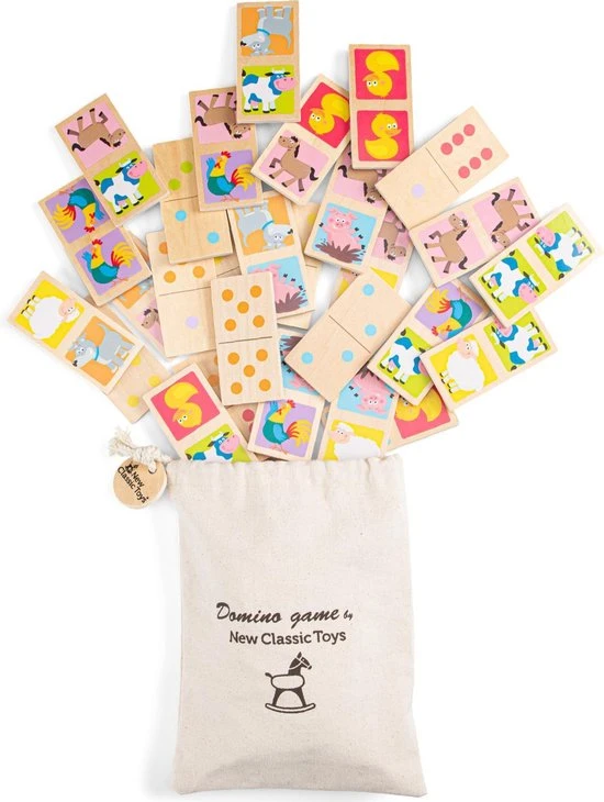 New Classic Toys Domino Spel - Boerderij Dieren - Inclusief Handige Opbergzak - Afbeelding 4
